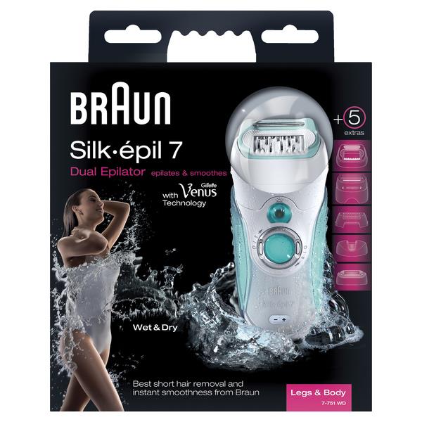 BRAUN Silk pil 7 (7751) epilatore Braun wet & dry 40 pinzette bianco e turchese
